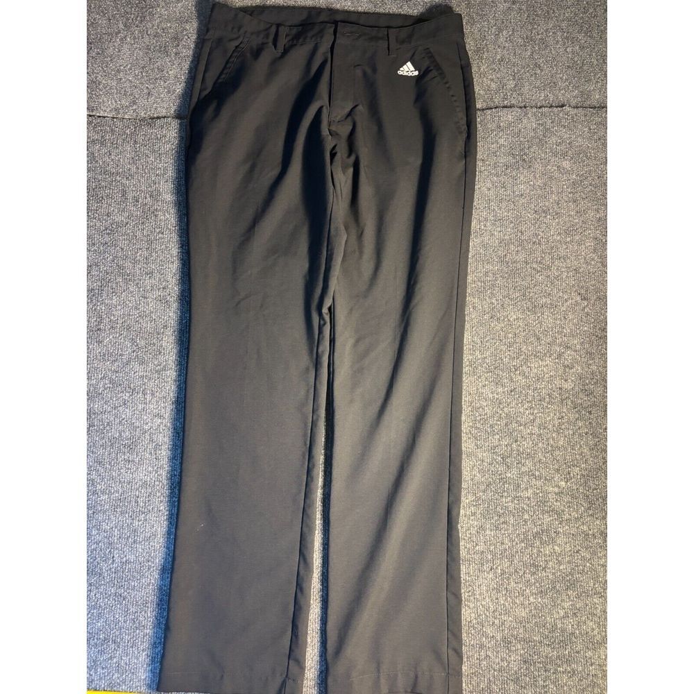 adidas Pants Mens 32x32 Black Solid Mid‎ Rise Slast Pockets Flat Front Straight